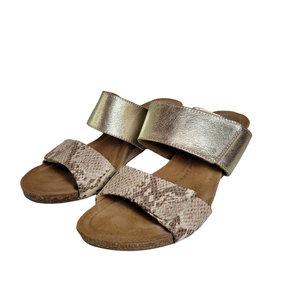 Sofft gold and animal print leather strap wedge sandals Size 8.5 - Picture 2 of 11